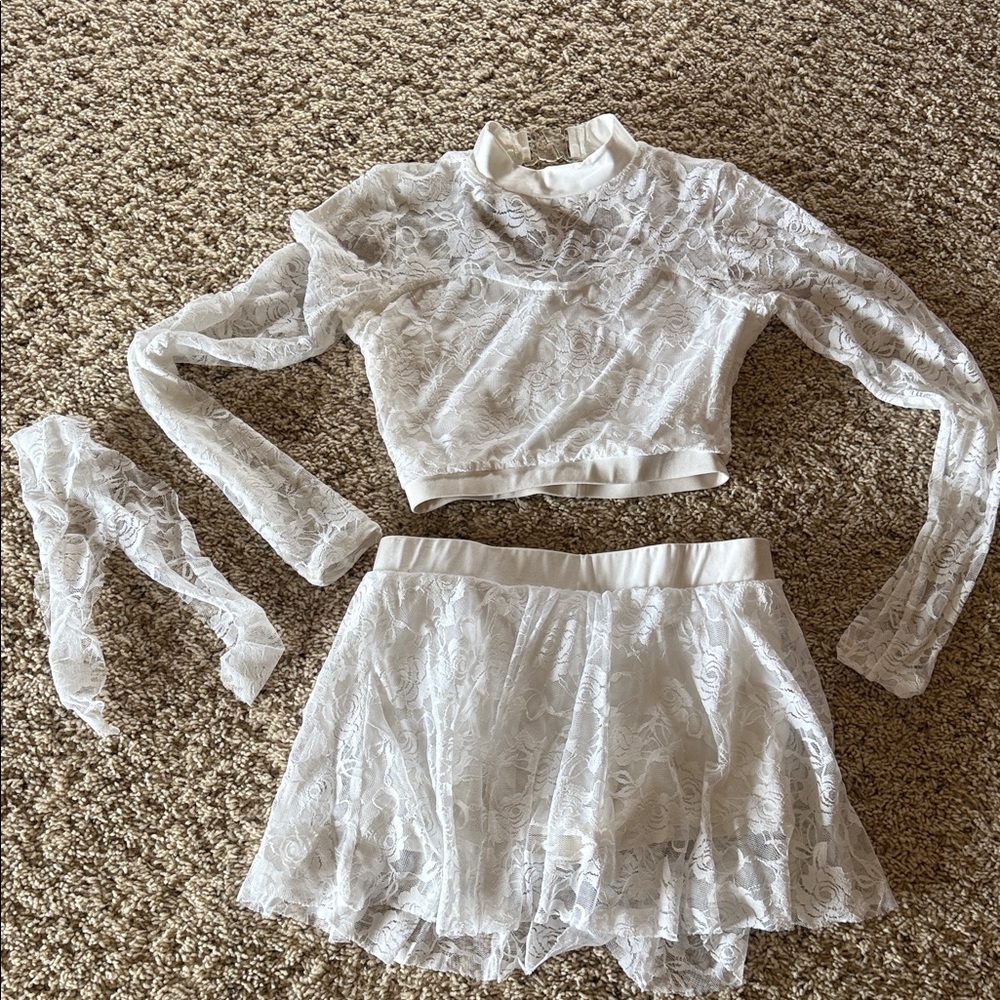 A Wish Come True dance costume 2 piece set white lace skirt top Adult Small